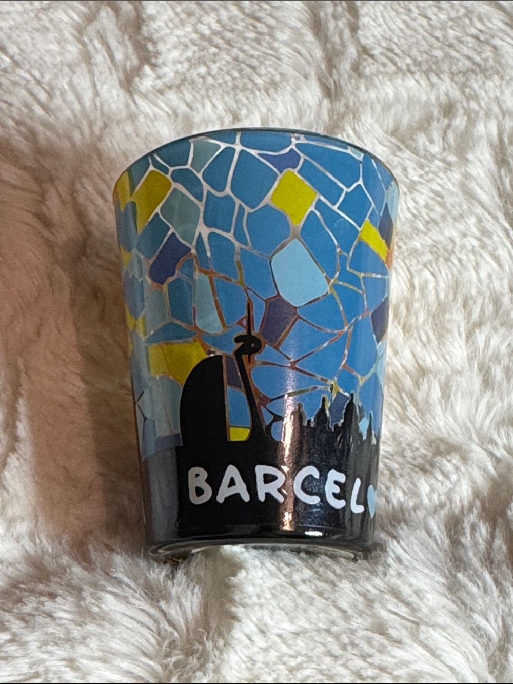 Barcelona Mosaic Skyline Shot Glass - Blue & Yellow